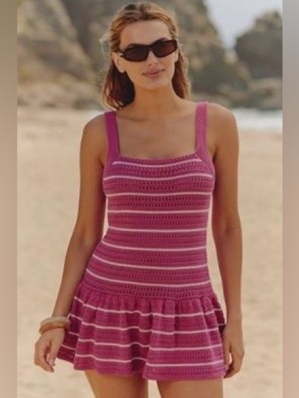 Anthropologie Celandine Crochet Striped Mini Dress NWT